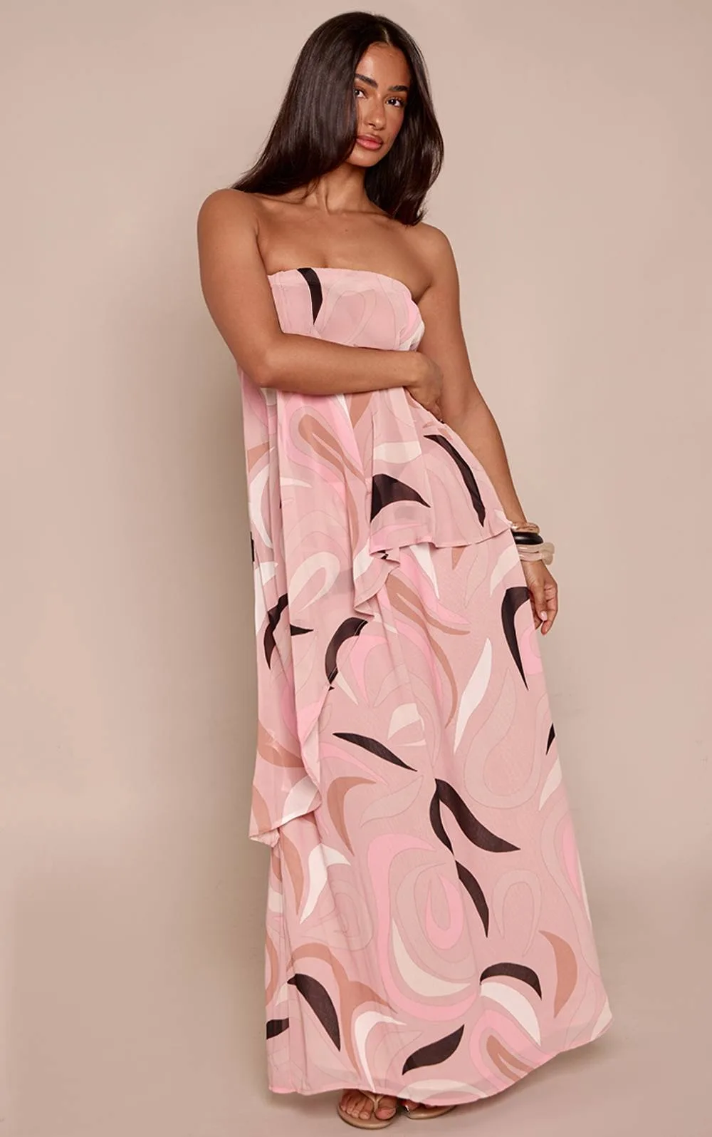 Printed Chiffon Elasticated Waist Flowy Maxi Skirt Co-Ord by PrettyLittleThing