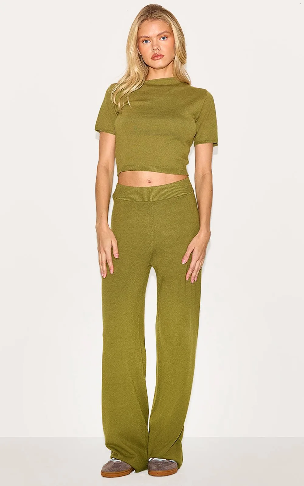 Basic Knit Wide Leg Trousers by PrettyLittleThing