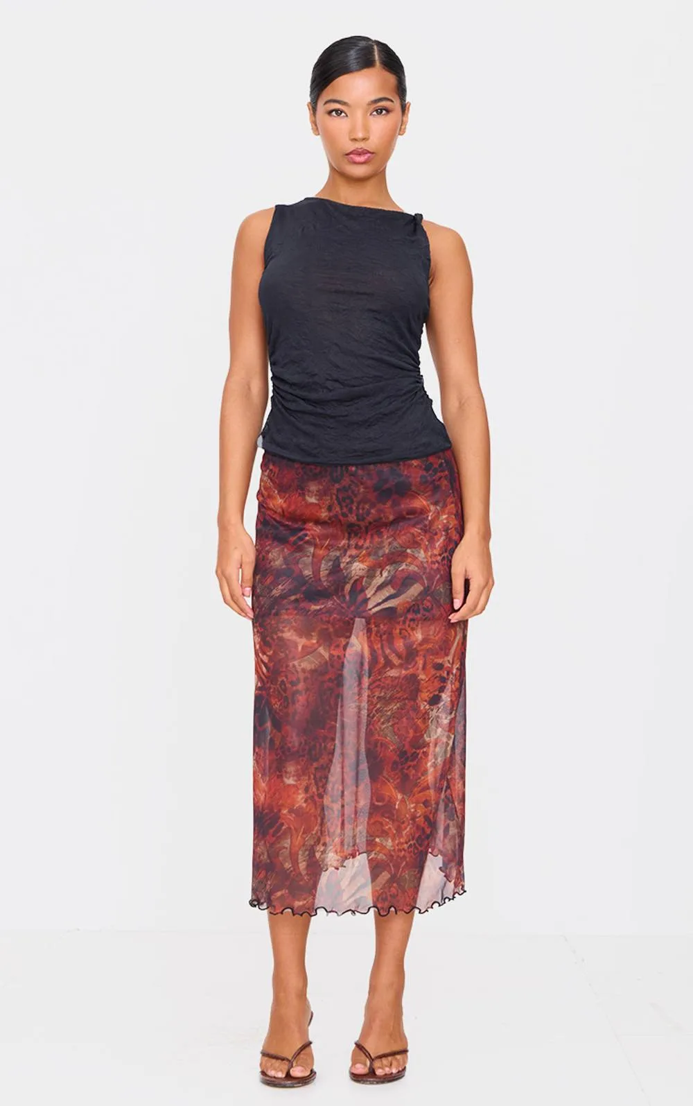 Abstract Print Mesh Maxi Skirt by PrettyLittleThing
