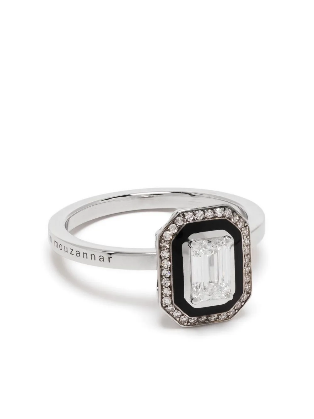 18kt White Gold Mina Diamond and Enamel Ring by Selim Mouzannar