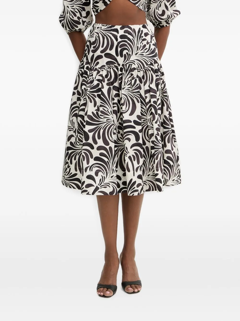 Graphic-Print Puff-Sleeve Midi Skirt Set by TWINSET