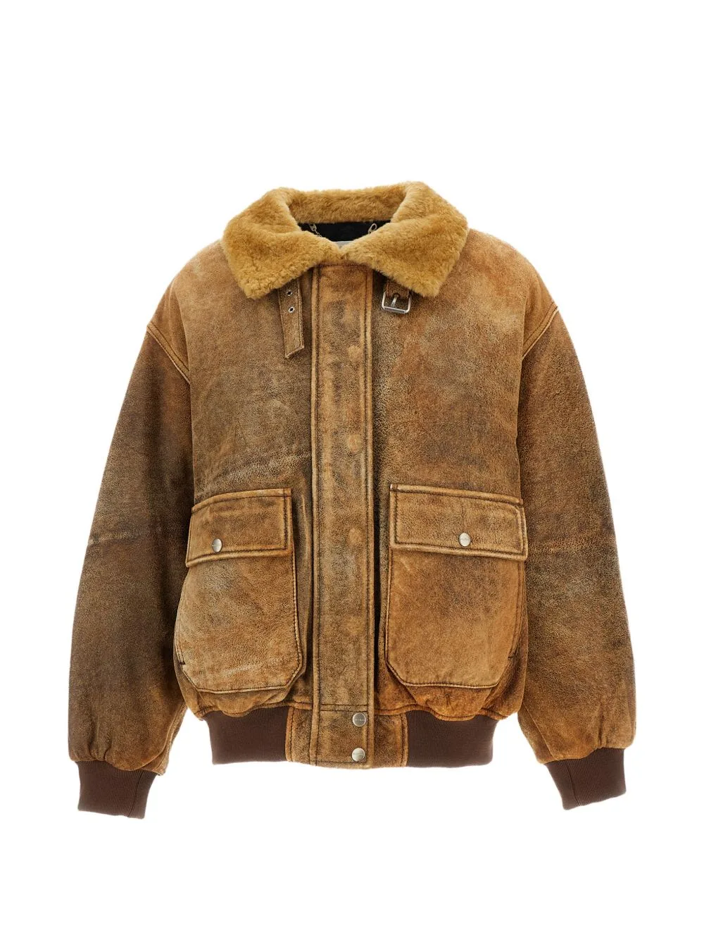 Alice Shearling-Collar Leather Jacket by Halfboy