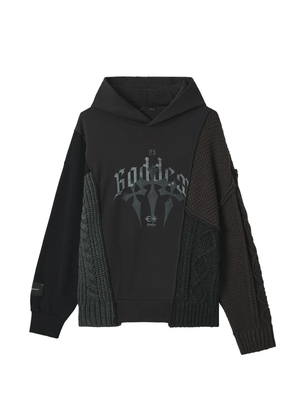 Patchwork Cable-Knit Hoodie by FIVE CM