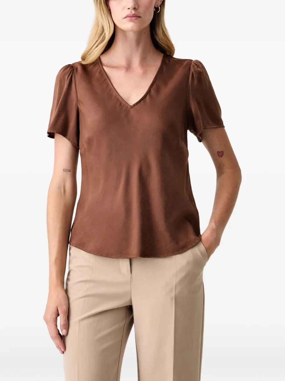 V-Neck Puff-Sleeve Blouse by FRACOMINA