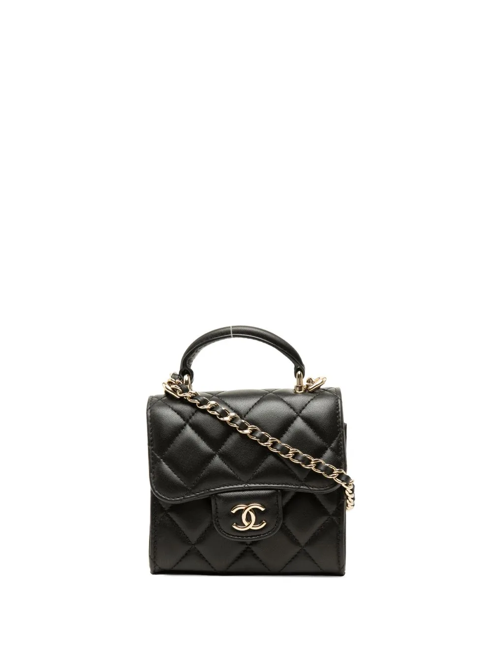 2021-2026 CC Quilted Lambskin Top Handle Flap Clutch with Chain Satchel by CHANEL Pre-Owned