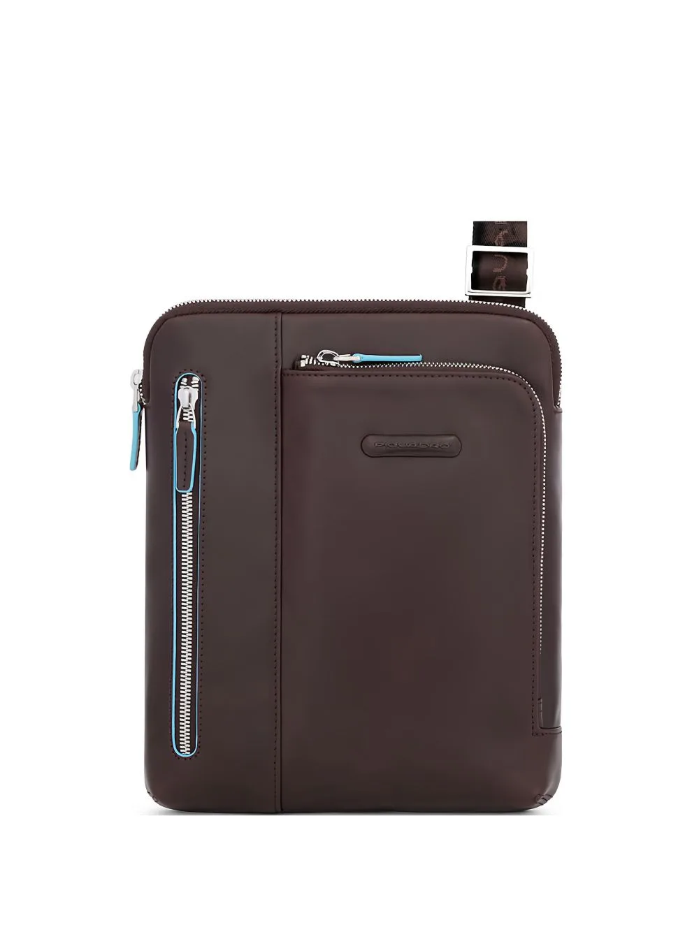 Blue Square Leather Messenger Bag by PIQUADRO