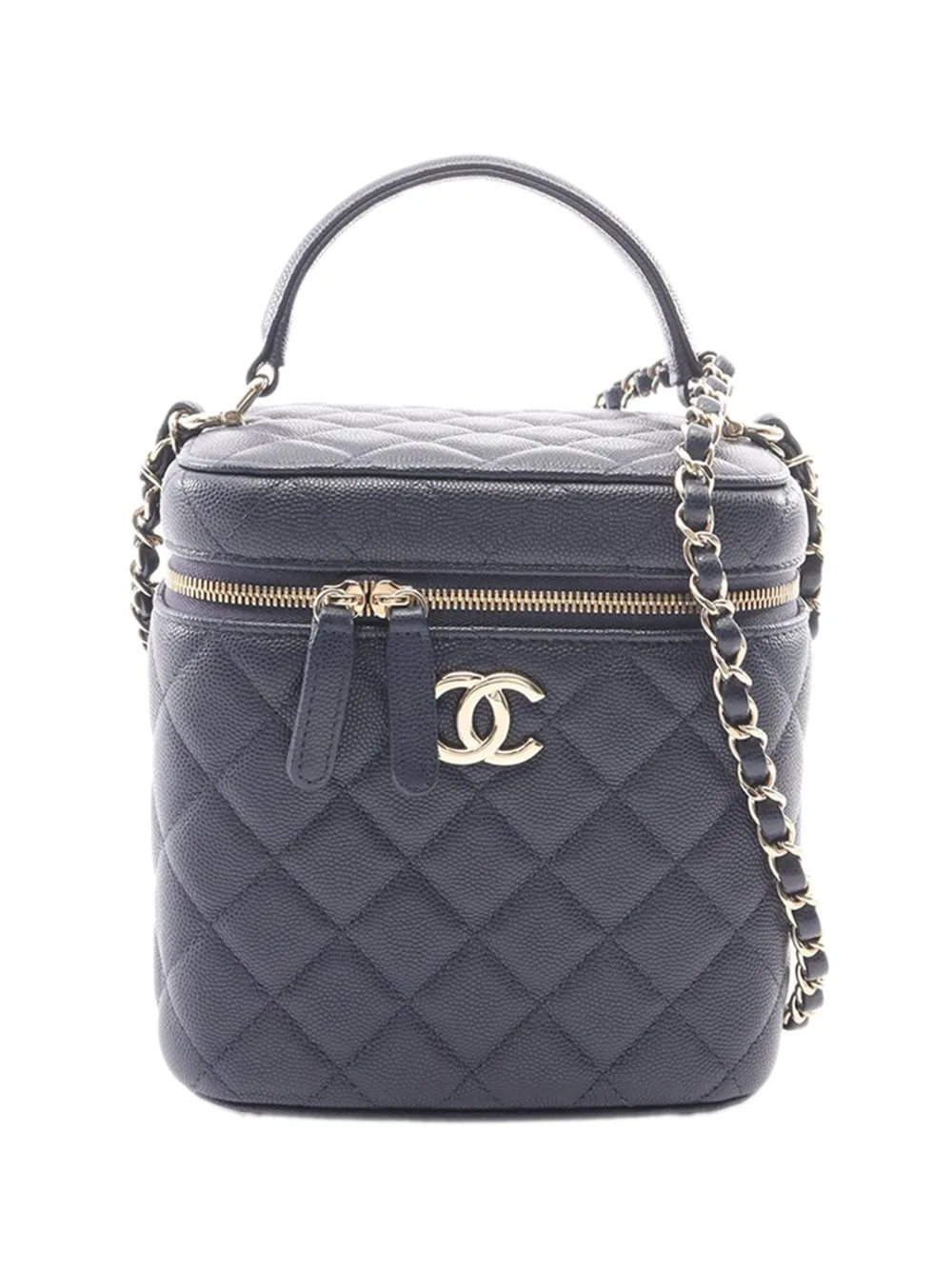 2020 CC Quilted Caviar Top Handle Vanity Case with Chain Satchel by CHANEL Pre-Owned