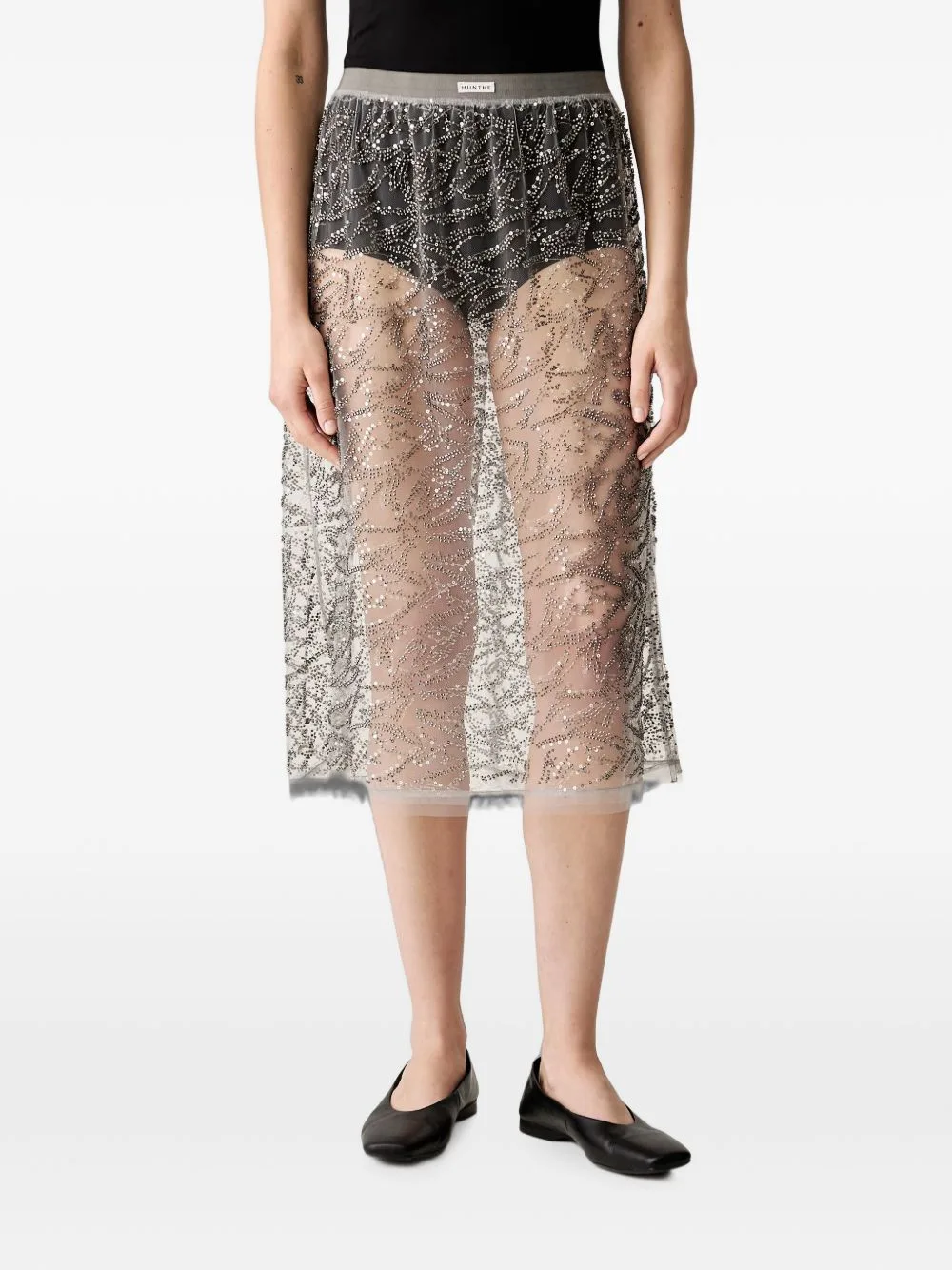 Sequin-Embellished Mesh Skirt by MUNTHE