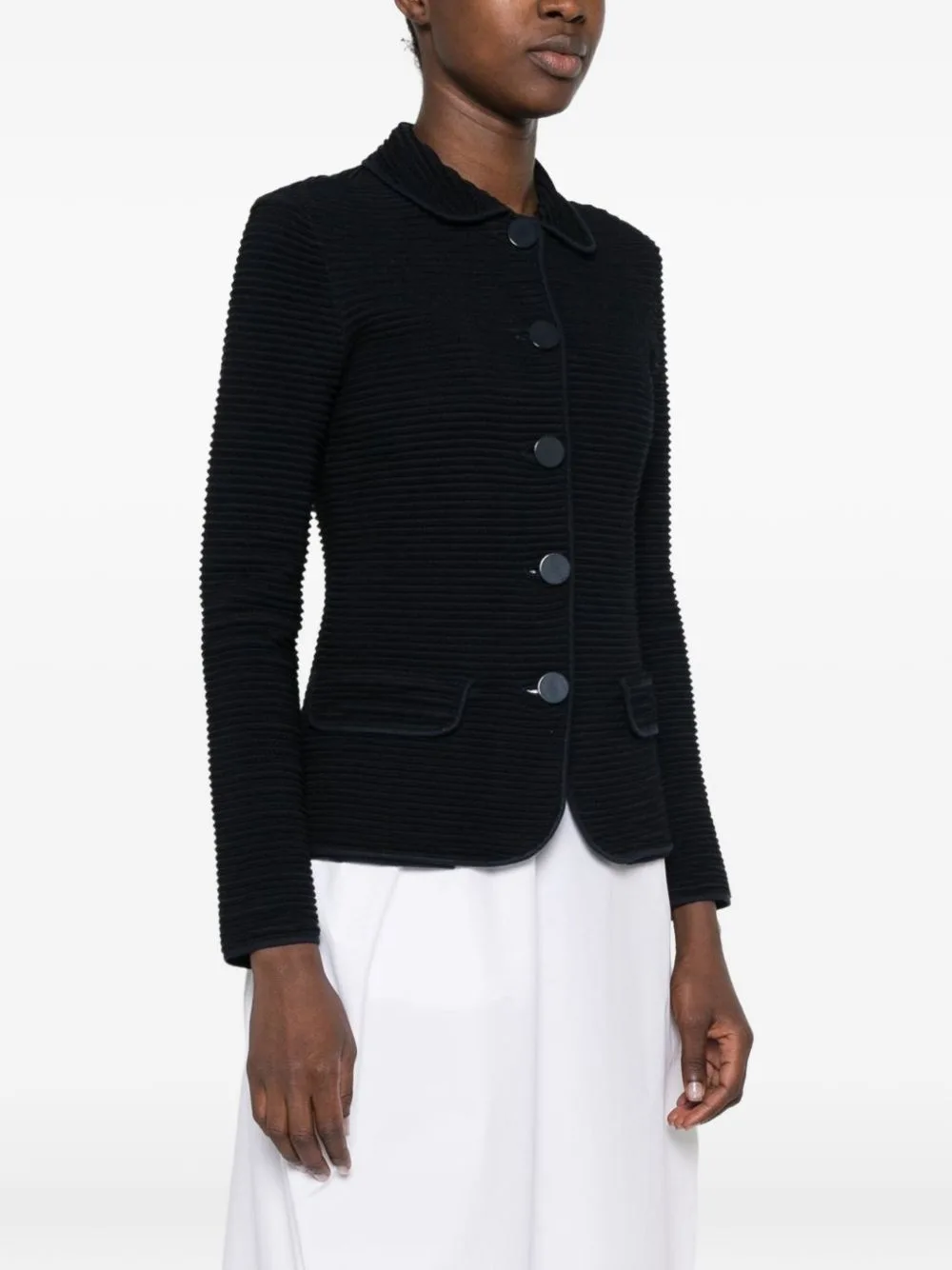 Ribbed-Knit Fitted Jacket by Emporio Armani