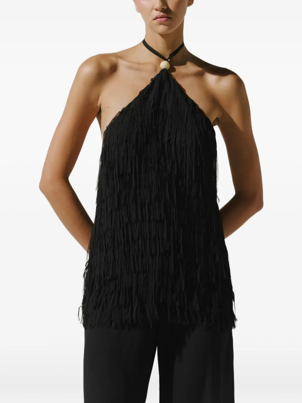 Cloe Fringe-Detail Halterneck Top by Baobab