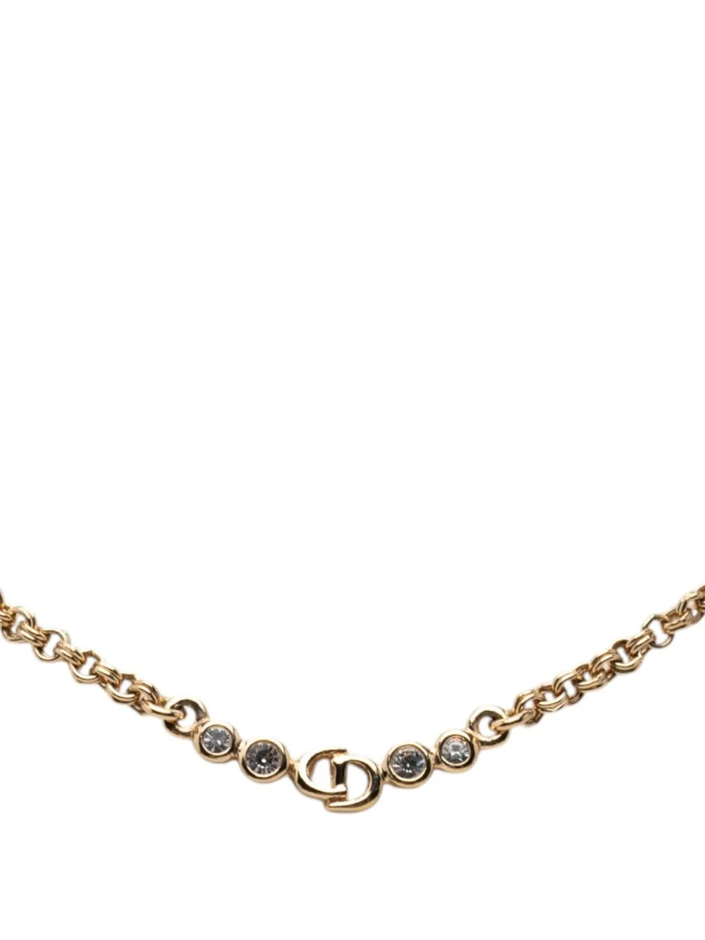 20th Century Gold Plated CD Logo Strass Pendant Necklace Costume Necklace by Christian Dior Pre-Owned