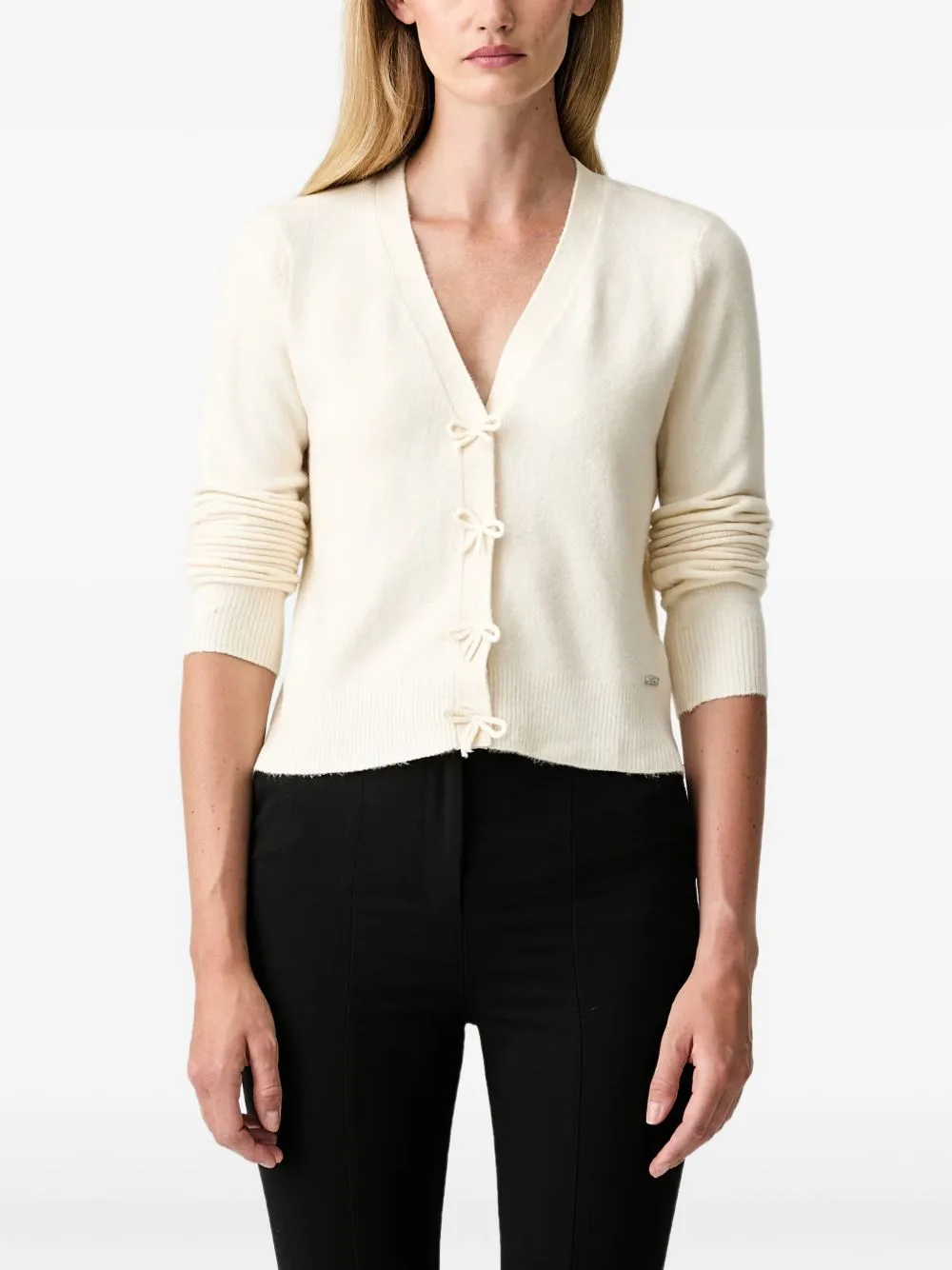 Bow-Detail Fine-Knit Cardigan by DKNY