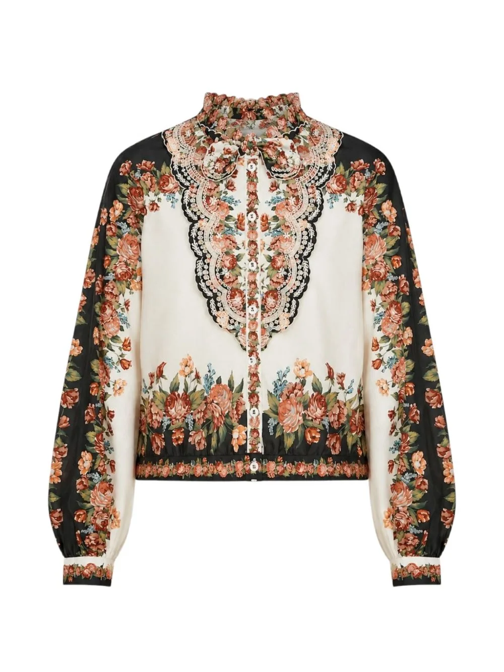 Floral-Print Ruffled Shirt by FARM Rio