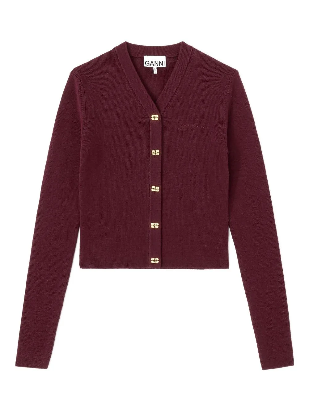 Ribbed V-Neck Cardigan by GANNI