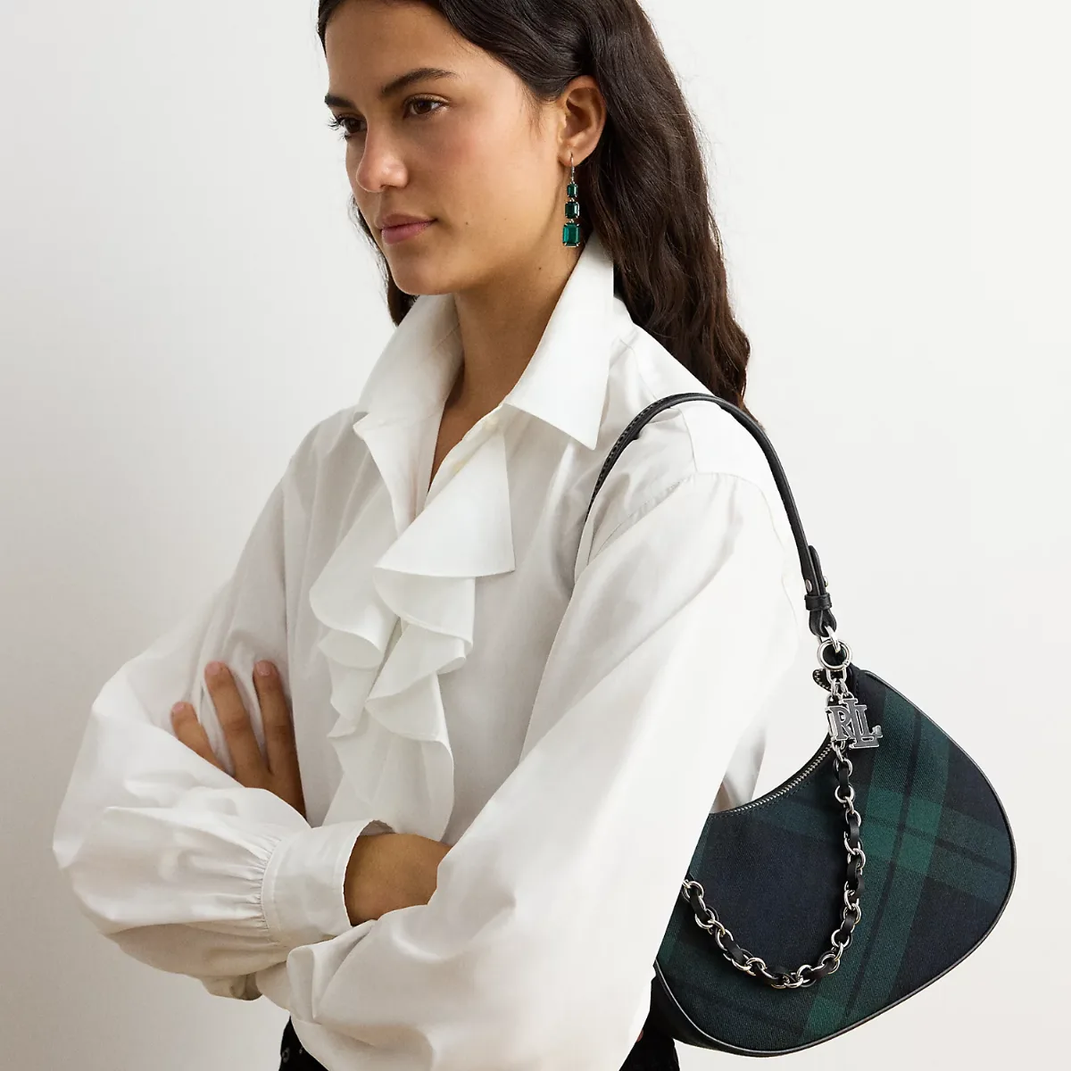 Plaid Medium Marcy Zip Shoulder Bag by Lauren Ralph Lauren