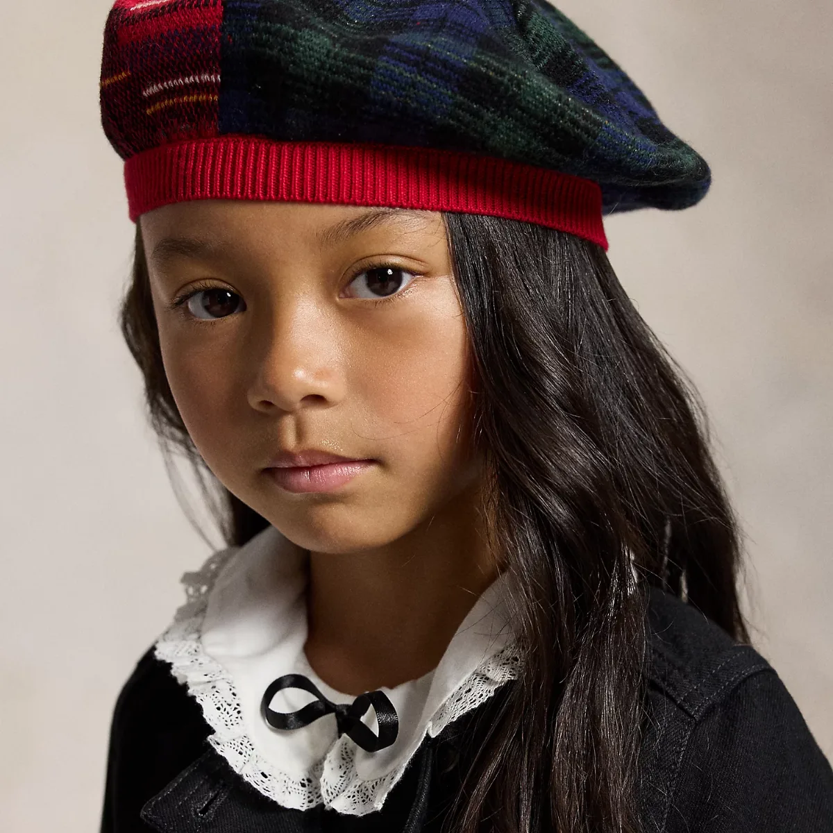 Patchwork Plaid Cotton-Blend Beret by Ralph Lauren
