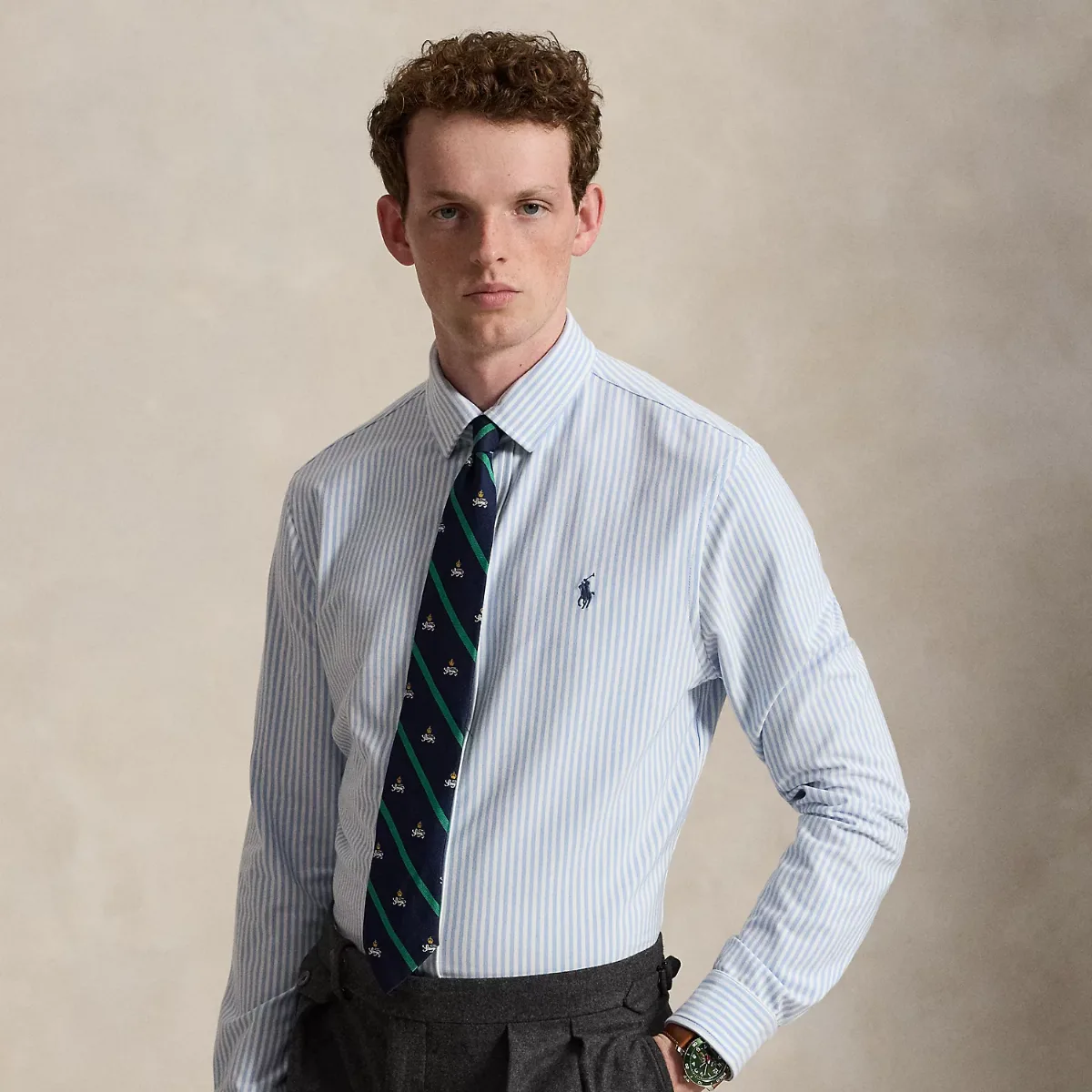 Striped Stretch Knit Oxford Shirt