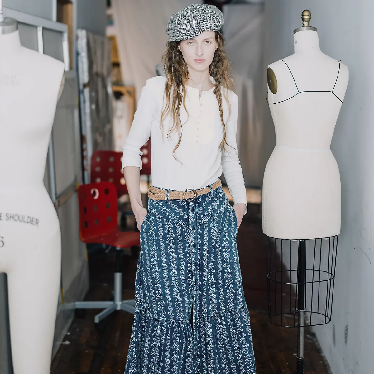 Indigo Floral-Print Jersey Skirt by Ralph Lauren RRL