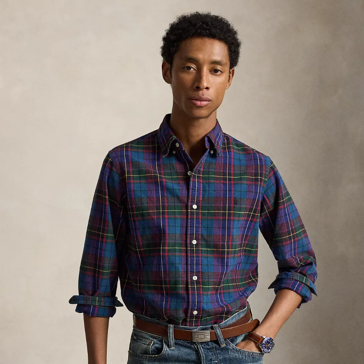 Custom Fit Plaid Brushed Oxford Shirt