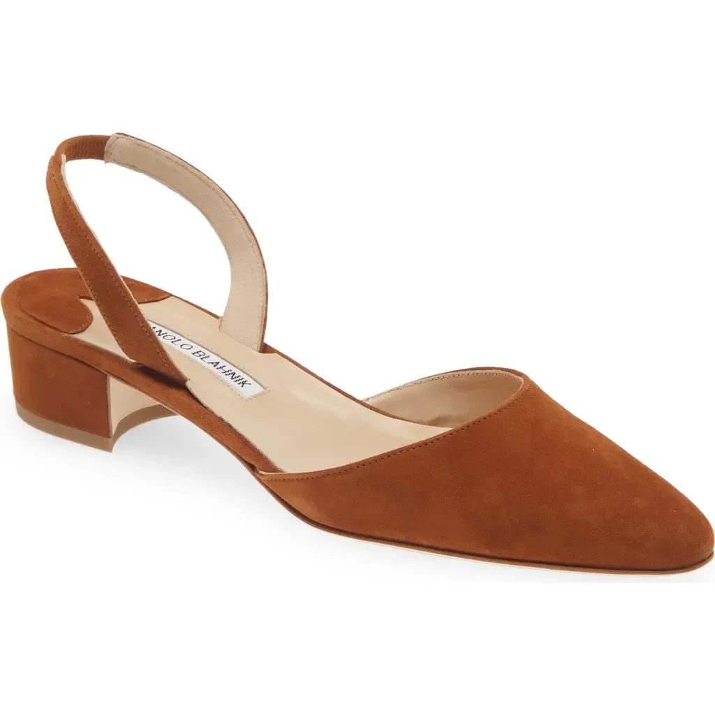 Aspro Block Heel Slingback Suede Pump by Manolo Blahnik