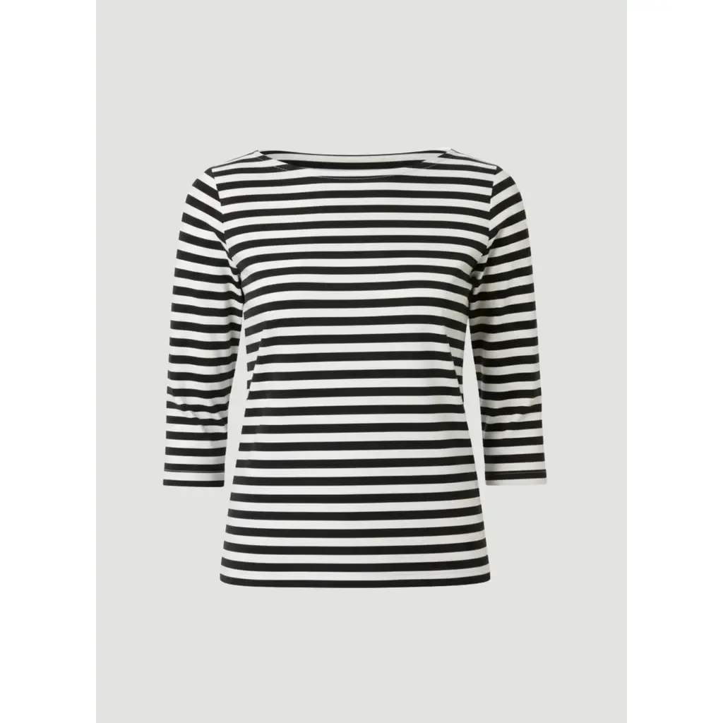 Stretch Linen Stripe Three Quarter Sleeve Boatneck T-Shirt by Majestic Filatures