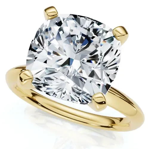 Certified 5Ct Cushion Diamond Square Engagement Ring Lab Grown Solitaire in 14K Yellow Gold by Bliss Diamond