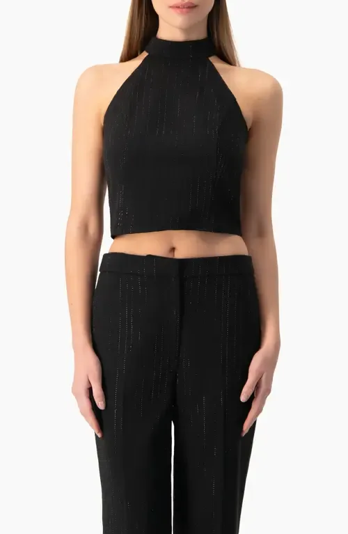 Halter-Neck Crystal-Adorned Sleeveless Crop Top by IVONNE