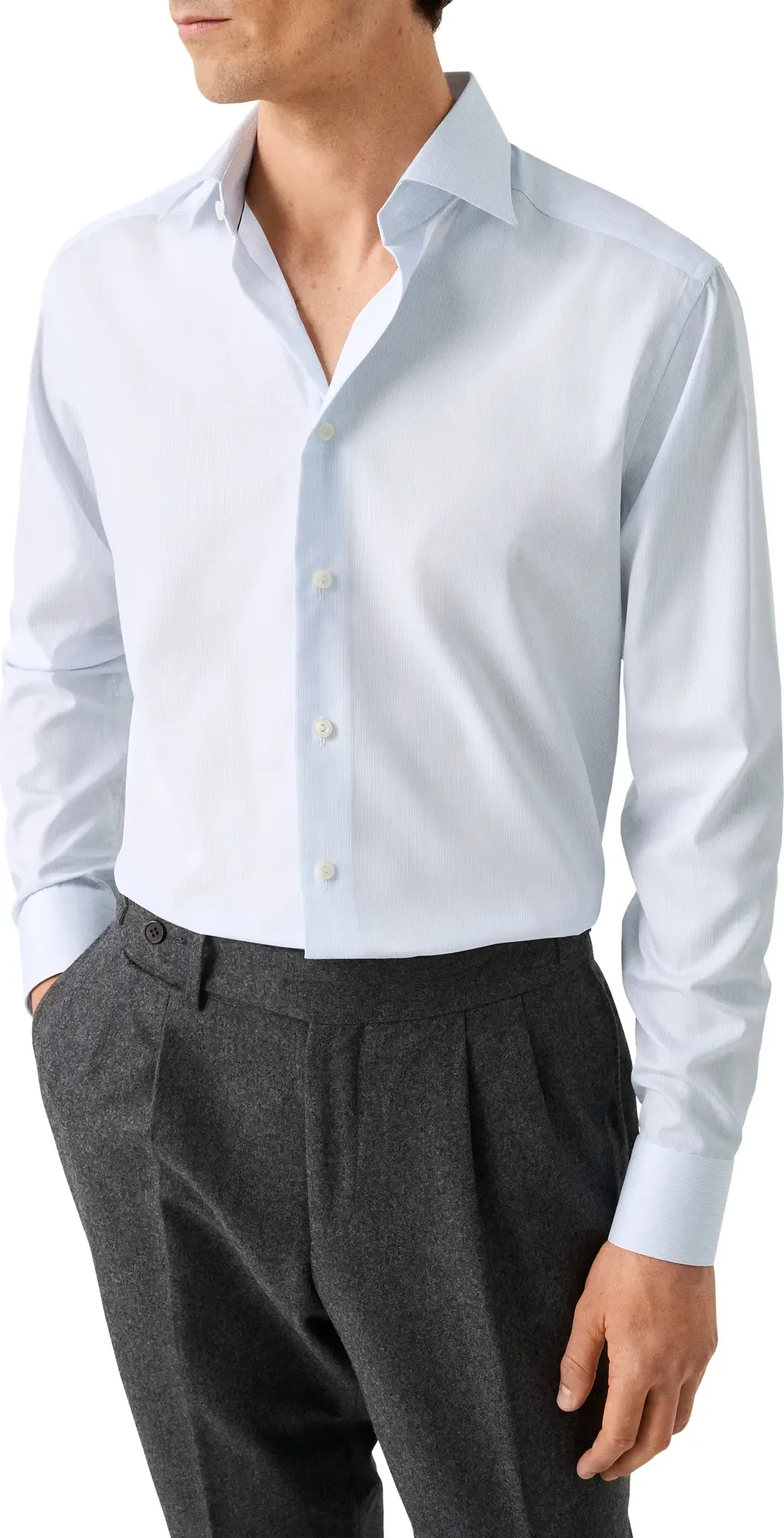 Contemporary Fit Pinstripe Cotton Twill Dress Shirt