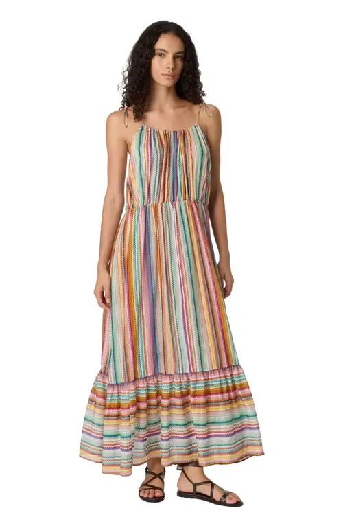 Long Flounced Cover-Up in Cotton and Silk with Zigzag Pattern by Missoni