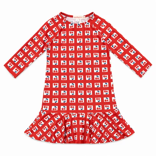 Checked Raglan Sleeve Flounce Hem Swim Dress by Sunburnt