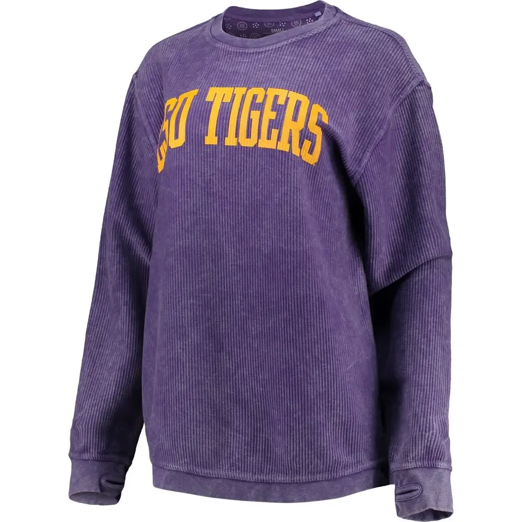 Pressbox LSU Tigers Comfy Cord Vintage Wash Basic Arch Pullover Sweatshirt by PRESSBOX
