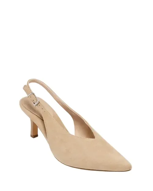 Jacs Slingback Pointed Toe Pumps in Cashew Microsuede