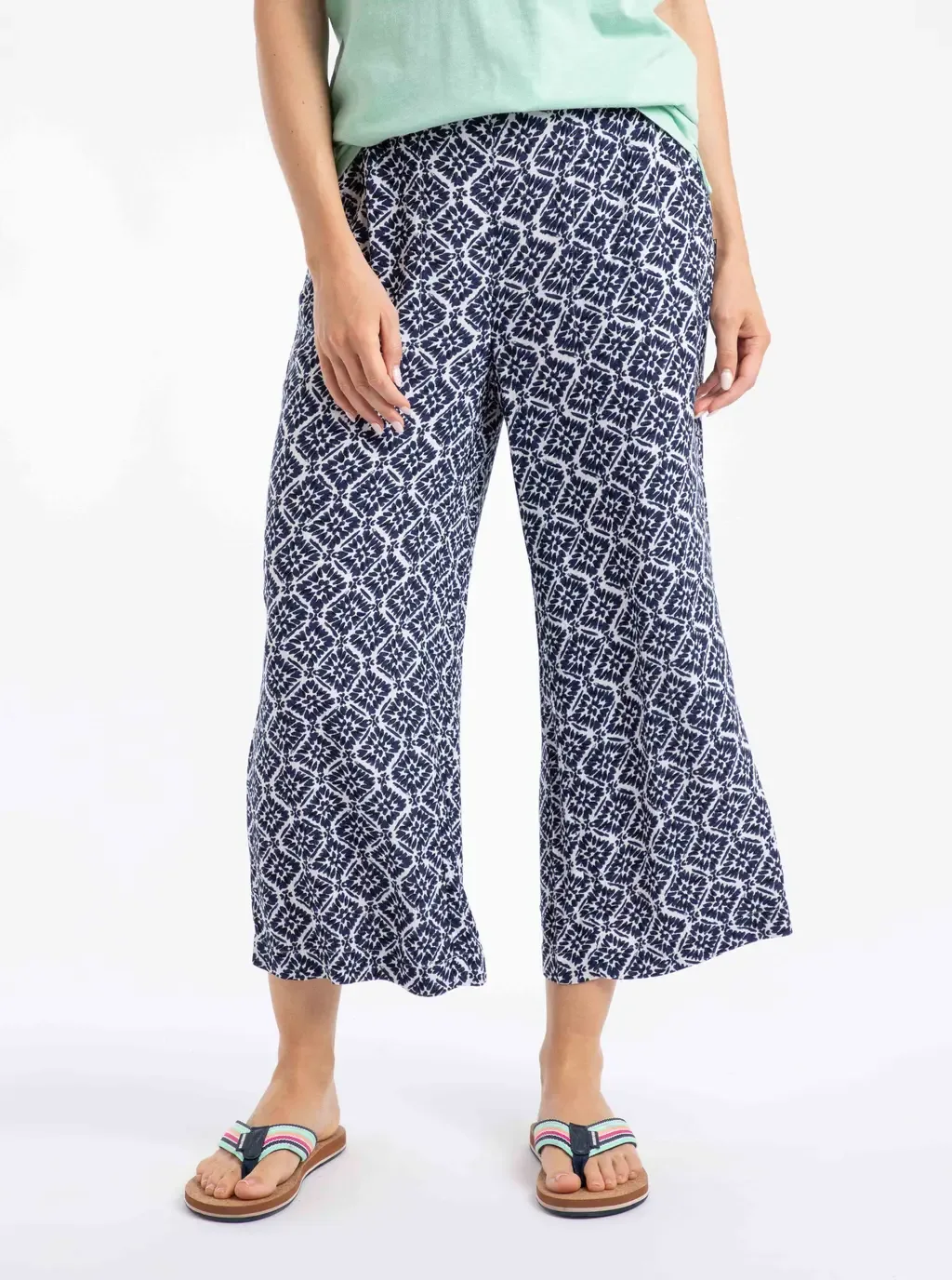 Sarita Printed Wide Leg Cropped Trousers