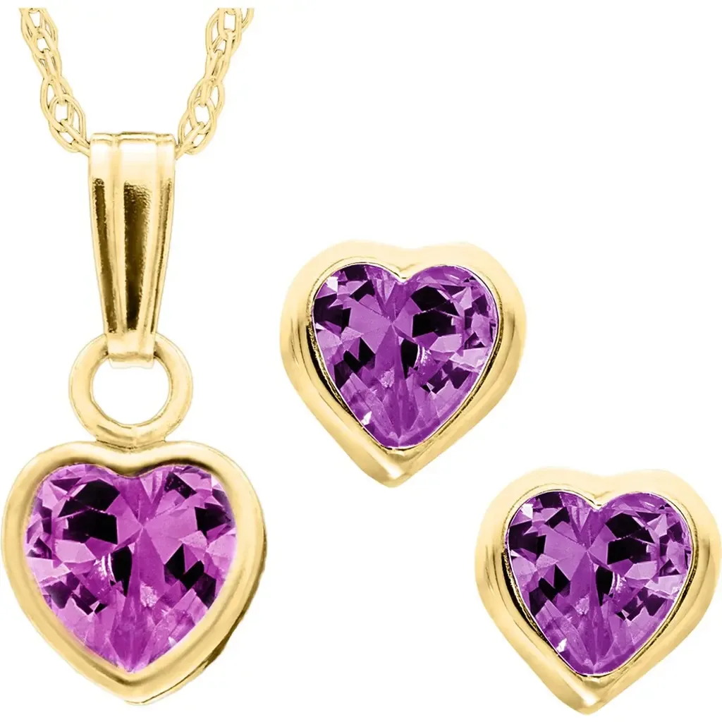 14k Gold Birthstone Necklace & Stud Earrings in February by Mignonette