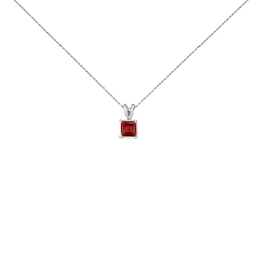 14K Gold 5x5 mm Square Shaped Gemstone Solitaire Pendant Necklace in Red Garnet by Haus of Brilliance