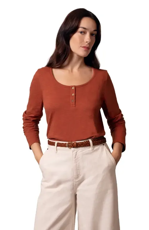 Henley Long-Sleeved Scoop Neck Top by Celtic & Co.