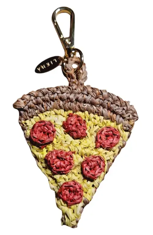 NYC Pizza Raffia Bag Charm by LIKHA