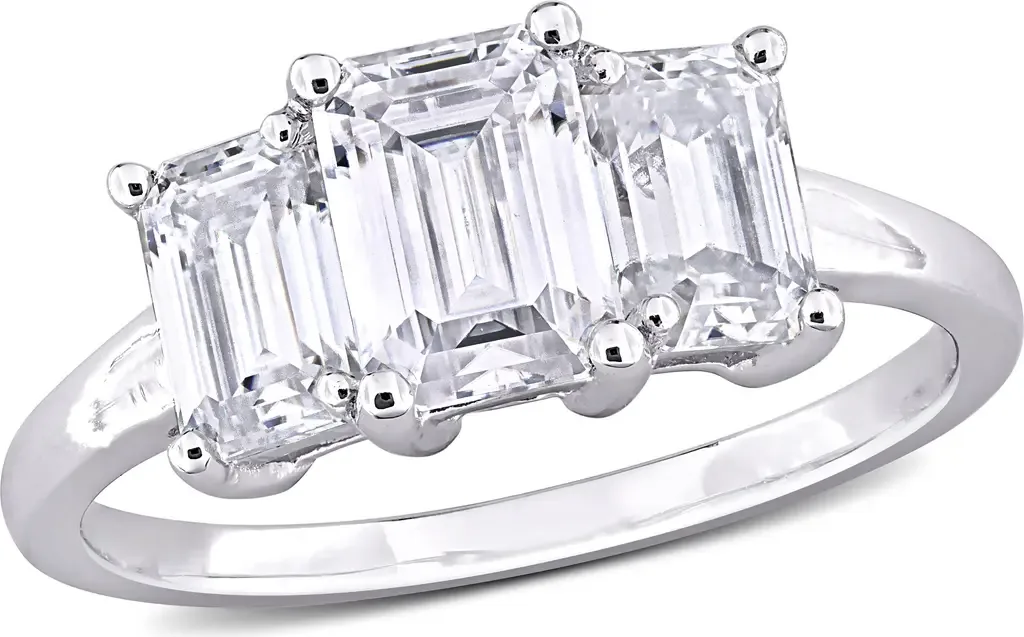 Emerald-Cut Moissanite 3-Stone Ring in Sterling Silver by Julianna B.