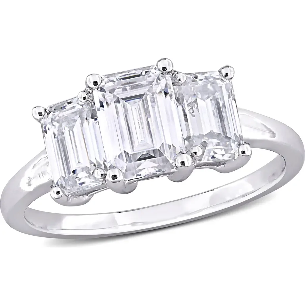Emerald-Cut Moissanite 3-Stone Ring in Sterling Silver by Julianna B.