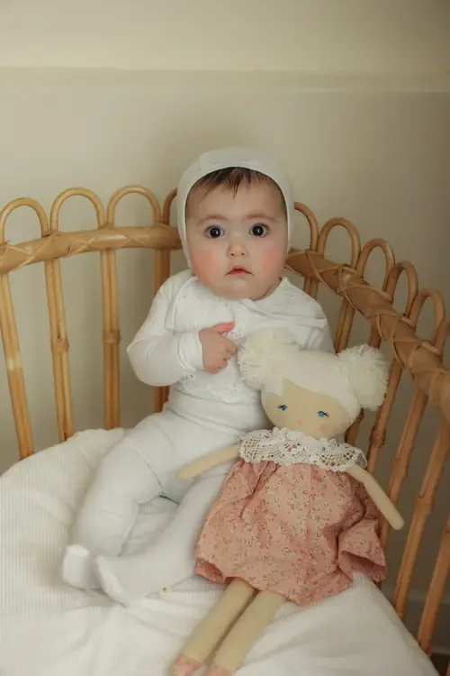 Eyelet Romper with Matching Bonnet by Bebe Bella