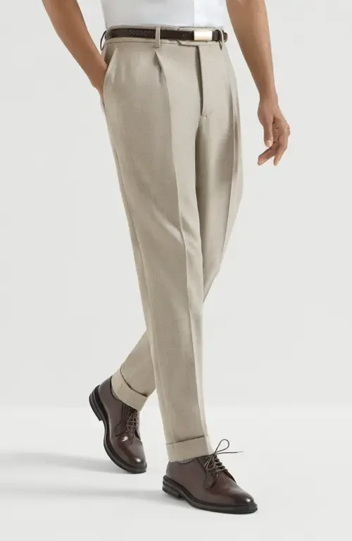 Virgin Wool Mouliné Twill Trousers with Pleat