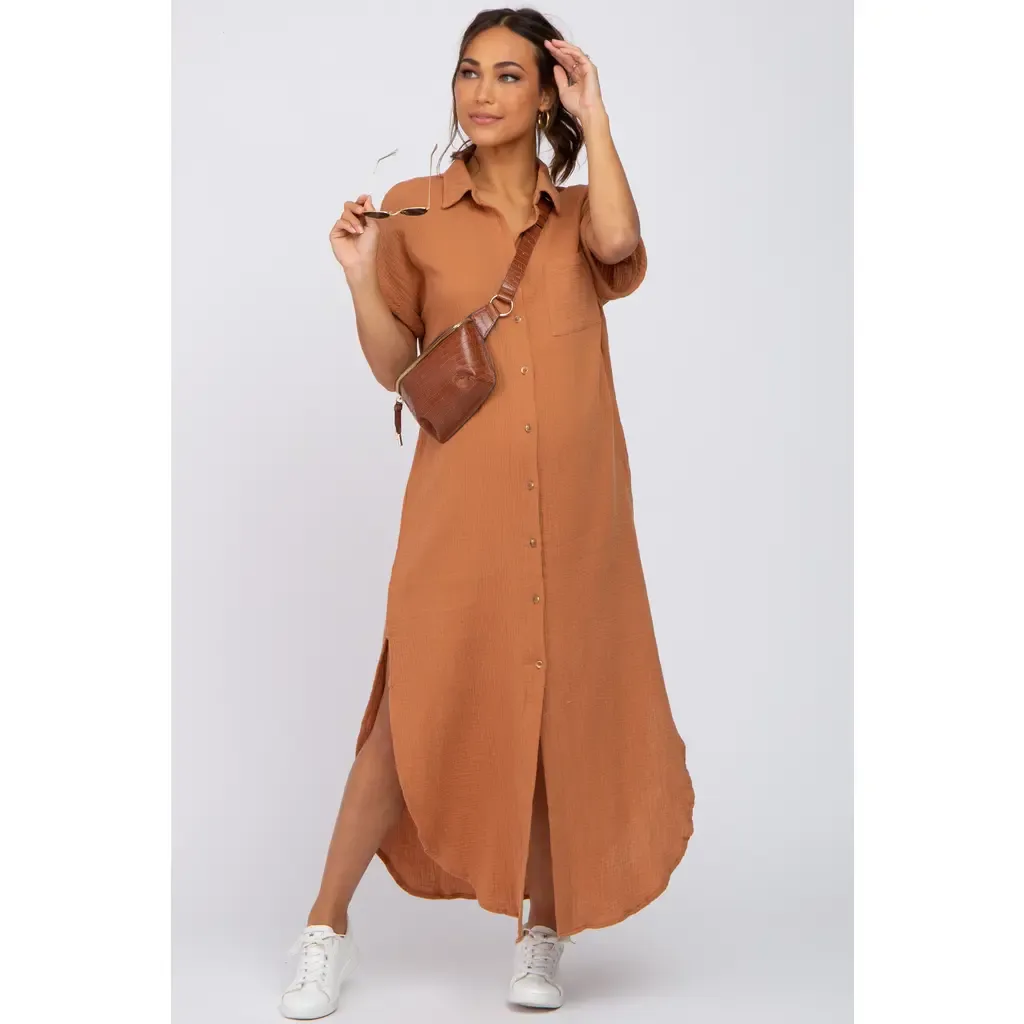 Button Down Midi Dress by PinkBlush