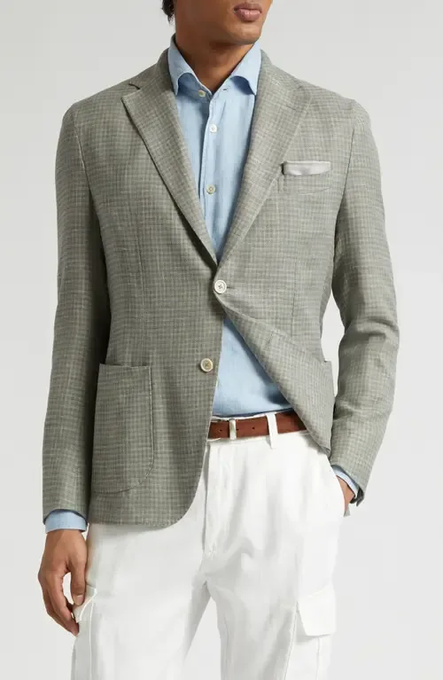 Check Linen & Wool Blend Sport Coat by Eleventy