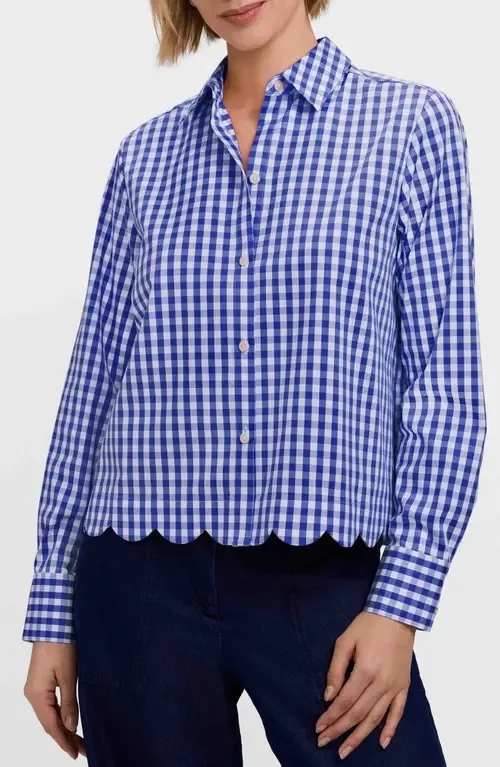 Scarlett Gingham Scallop Hem Button-Up Shirt by Foxcroft