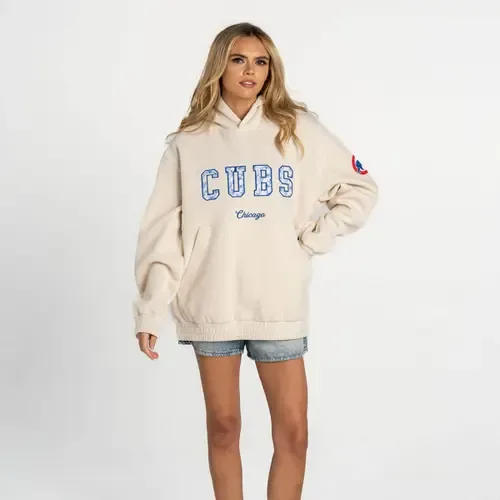The Wild Collective Cream Chicago Cubs Oversized Cord Tri-Blend Hoodie by THE WILD COLLECTIVE
