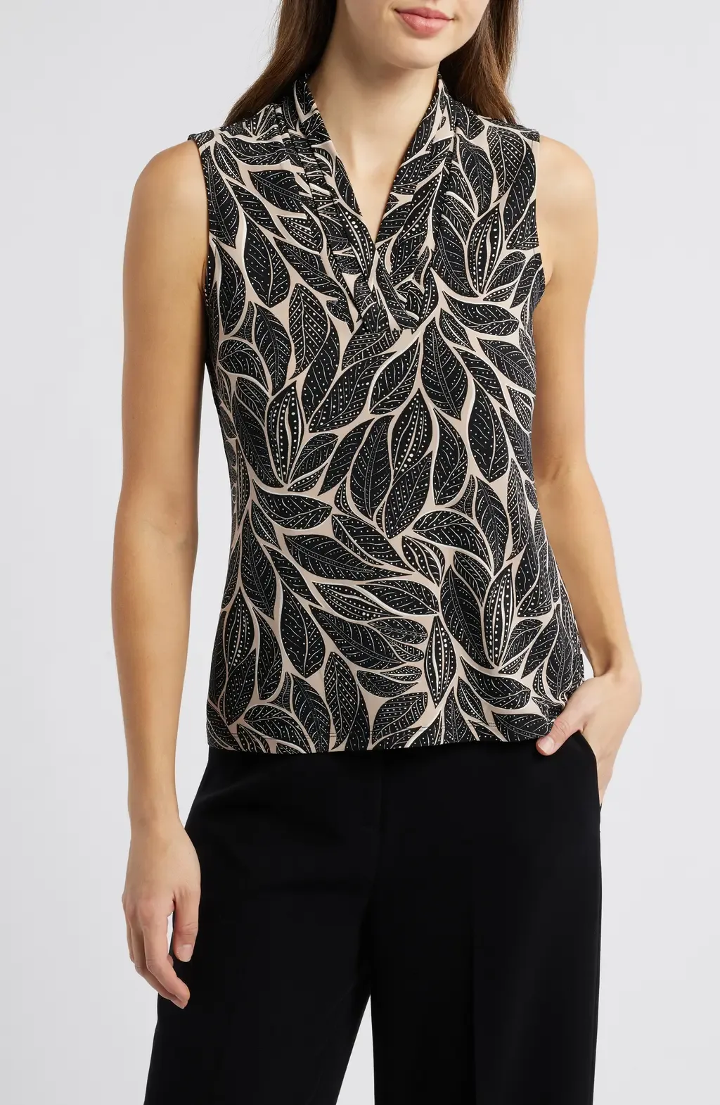 Leaf Print Sleeveless Top