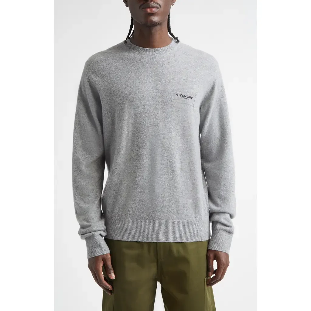 Logo Embroidered Wool & Cashmere Crewneck Sweater by Givenchy