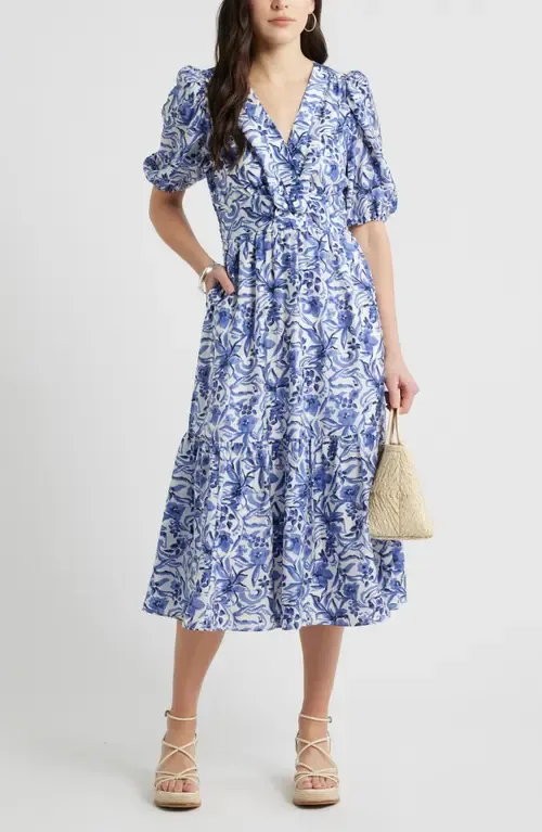 Twist Detail Allover Print Midi Dress by caslon(r)