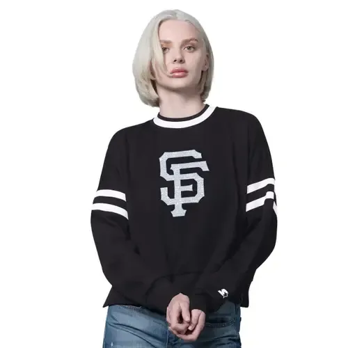 Starter Black San Francisco Giants Rally Cropped Drop Shoulder Crewneck Sweatshirt by STARTER