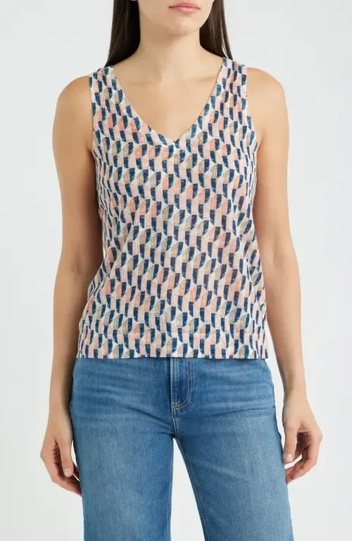 Print Ramie Blend Sweater Tank by NIC+ZOE